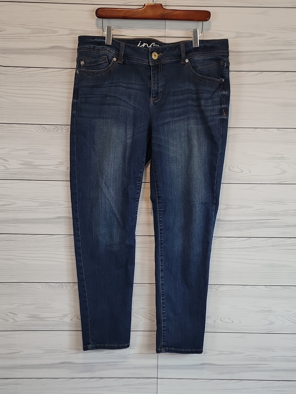 INC International Concepts Dark Indigo Blue Denim Skinny Jeans Womens Size 14